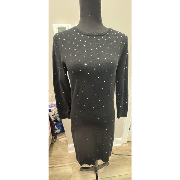Michael Kors Black Sweater Dress Rhinestone Sparkles Holiday Party Small - Picture 2 of 10